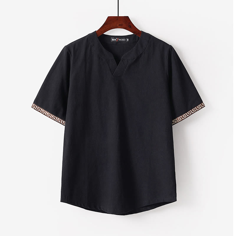 Buddha Stones Solid Short Sleeve Notched Neck Soft Cotton Men's T-Shirt