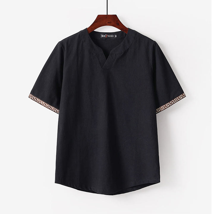 Buddha Stones Solid Short Sleeve Notched Neck Soft Cotton Men's T-Shirt