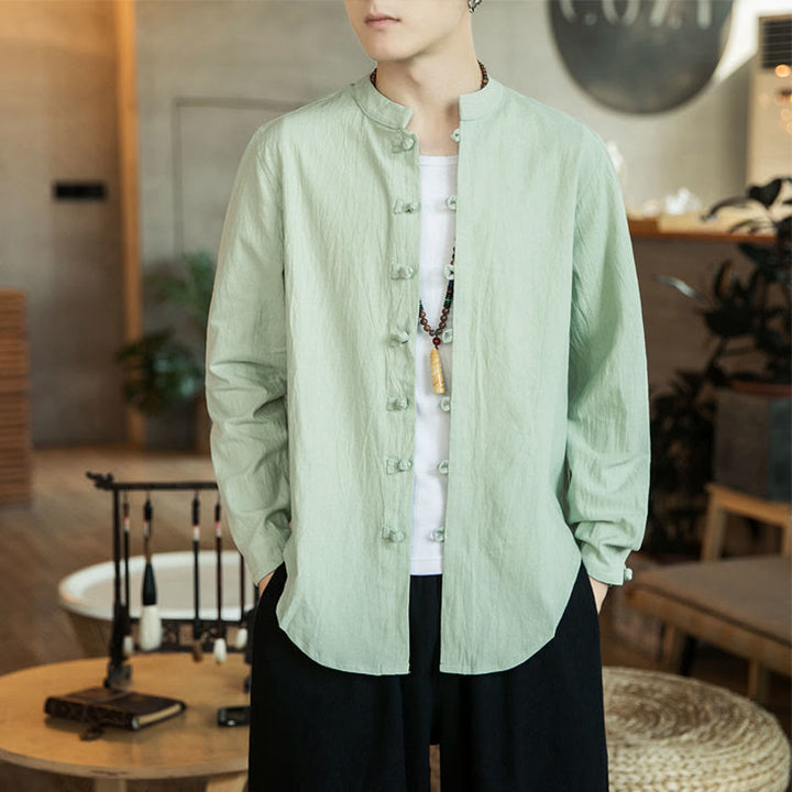 Buddha Stones Casual Stand Collar Frog-Button Long Sleeve Tang Suit Men's Shirt - MintCream - US/UK/AU46，EU56 (5XL) - image 12