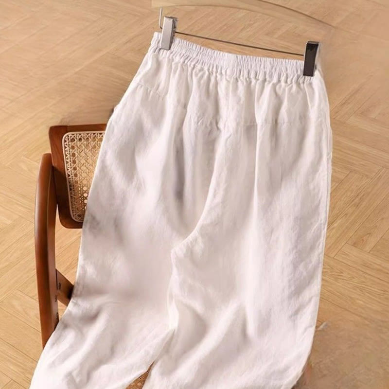 Buddha Stones Casual Plain High Waist Cotton Linen Women's Harem Pants With Pockets - image 11