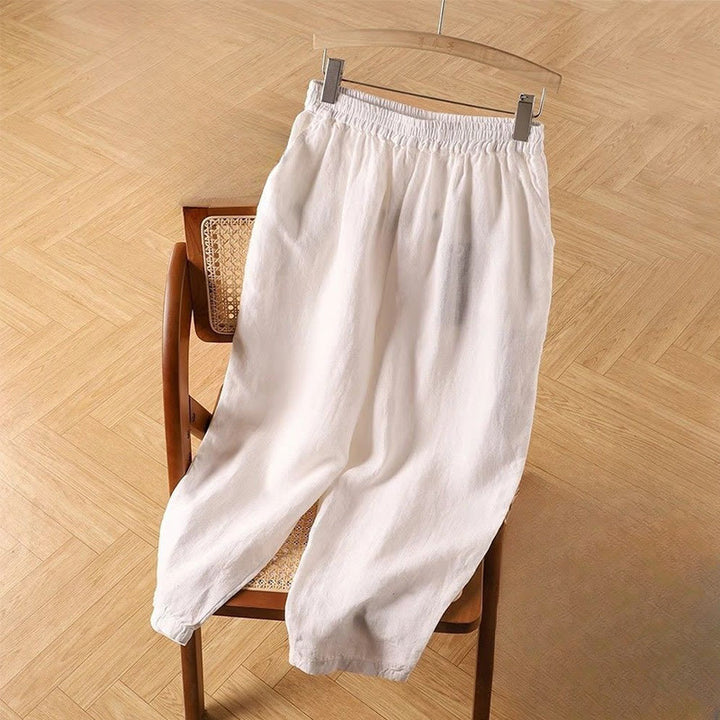 Buddha Stones Casual Plain High Waist Cotton Linen Women's Harem Pants With Pockets - FloralWhite - US14，UK/AU18，EU46 (4XL) - image 10