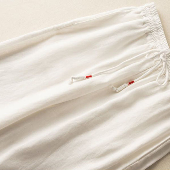 Buddha Stones Casual Embroidery Bohemian Pattern Drawstring Cotton Linen Women's Wide Leg Pants With Pockets - image 14