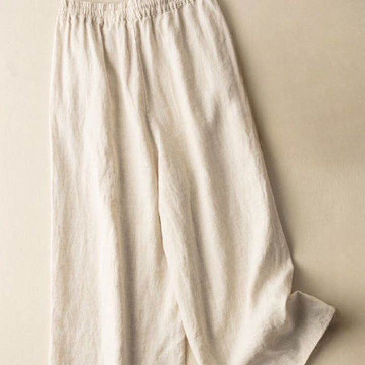 Buddha Stones Casual Embroidery Bohemian Pattern Drawstring Cotton Linen Women's Wide Leg Pants With Pockets - image 2
