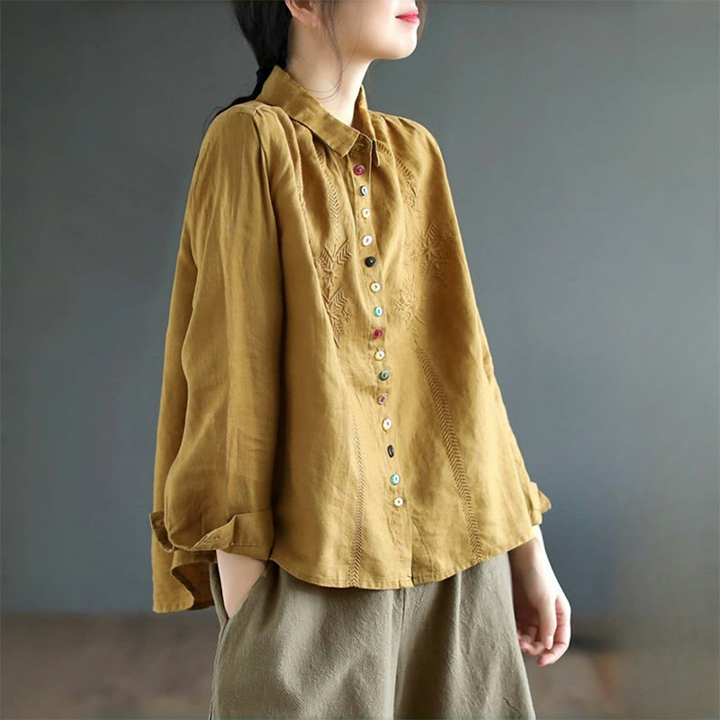 Buddha Stones Spring Embroidery Long Sleeve Colorful Button Label  Women's Shirt - image 1