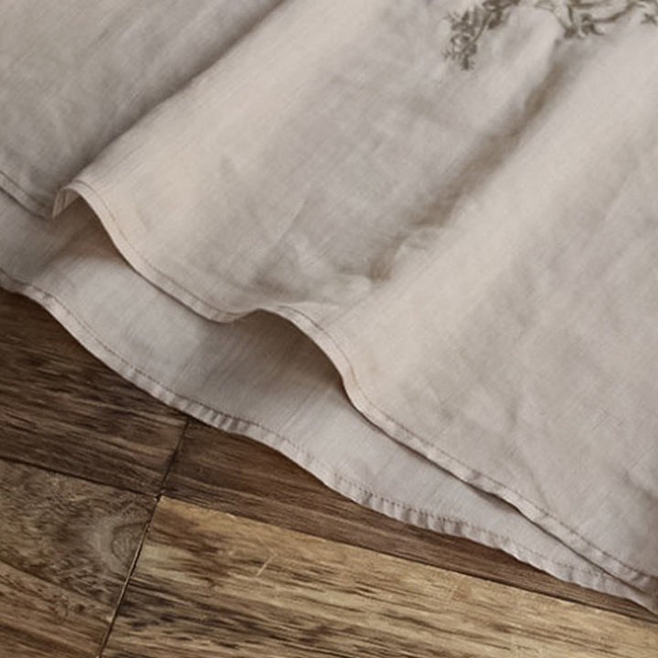 Buddha Stones Casual Embroidery Half Puff Sleeve Ruffles Crew Neck Cotton Linen Women's T-Shirt - image 11