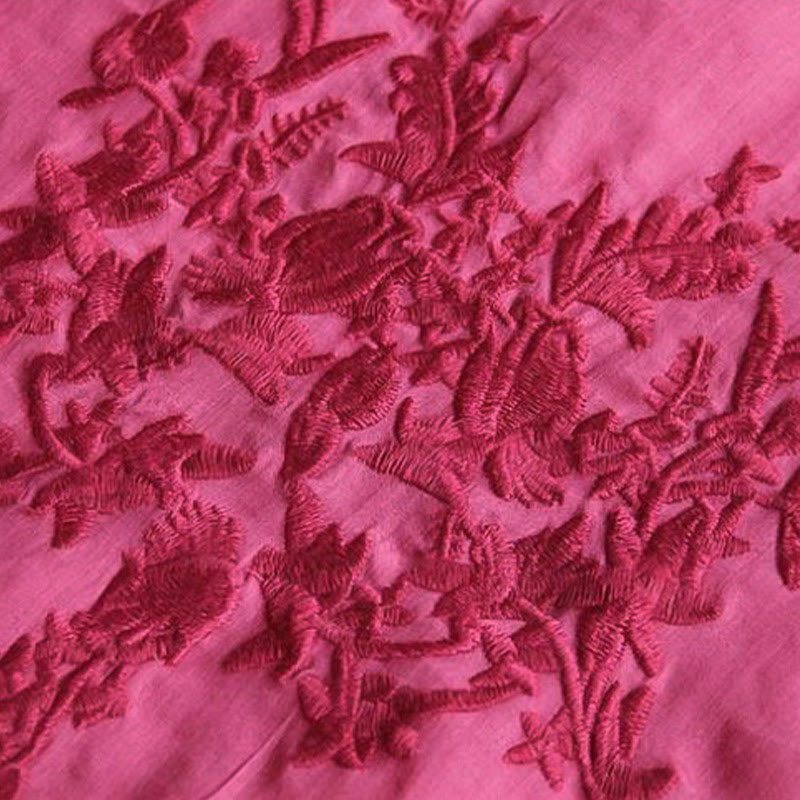 Buddha Stones Casual Embroidery Half Puff Sleeve Ruffles Crew Neck Cotton Linen Women's T-Shirt - image 6