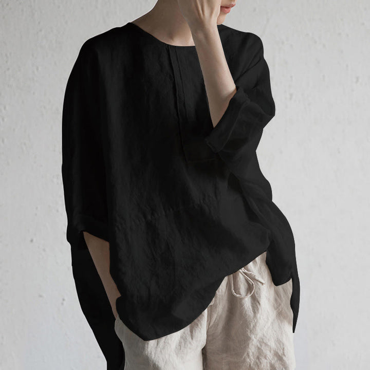 Buddha Stones Summer Casual Plain Half Sleeve Crew Neck Side Slit Cotton Women's T-Shirt - Black - US20，UK/AU24，EU52 (5XL) - image 4