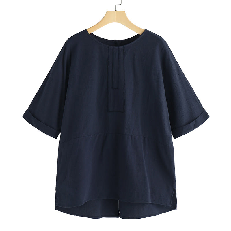 Buddha Stones Summer Casual Plain Half Sleeve Crew Neck Side Slit Women's T-Shirt - image 7