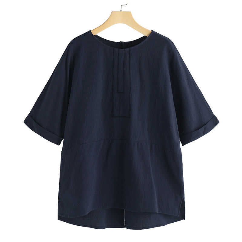 Buddha Stones Summer Casual Plain Half Sleeve Crew Neck Side Slit Cotton Women's T-Shirt - image 8