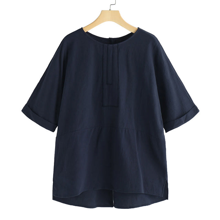 Buddha Stones Summer Casual Plain Half Sleeve Crew Neck Side Slit Cotton Women's T-Shirt - image 8