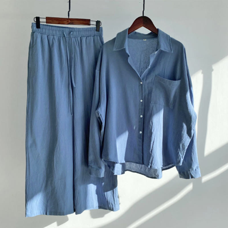 Buddha Stones 2Pcs Long Sleeve Shirt Top With Pockets Drawstring Pants Meditation Cotton Linen Clothing Women's Set - RoyalBlue - US18，UK/AU22，EU50 (5XL) - image 18