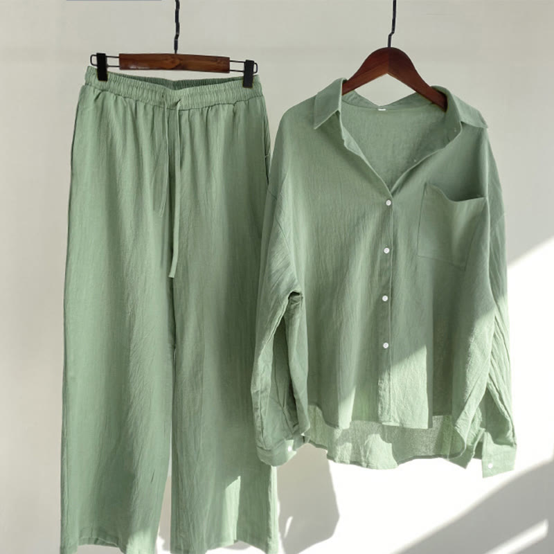 Buddha Stones 2Pcs Long Sleeve Shirt Top With Pockets Drawstring Capri Pants Meditation Cotton Clothing Women's Set - LightGreen - US16，UK/AU20，EU48 (5XL) - image 42