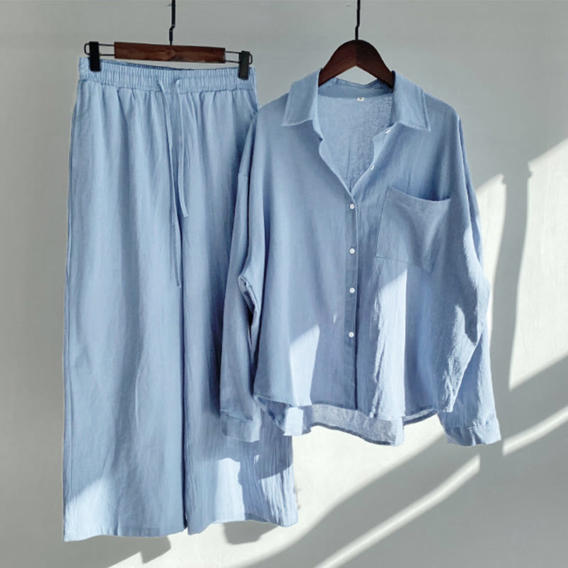 Buddha Stones 2Pcs Long Sleeve Shirt Top With Pockets Drawstring Pants Meditation Cotton Linen Clothing Women's Set - LightSteelBlue - US18，UK/AU22，EU50 (5XL) - image 24