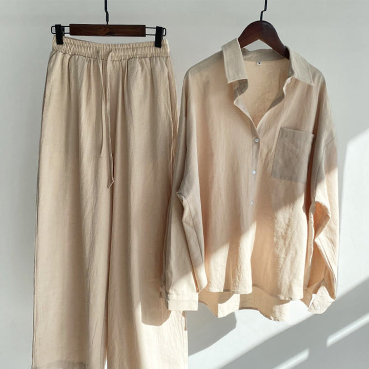 Buddha Stones 2Pcs Long Sleeve Shirt Top With Pockets Drawstring Pants Meditation Cotton Linen Clothing Women's Set - LightGoldenrodYellow - US18，UK/AU22，EU50 (5XL) - image 12