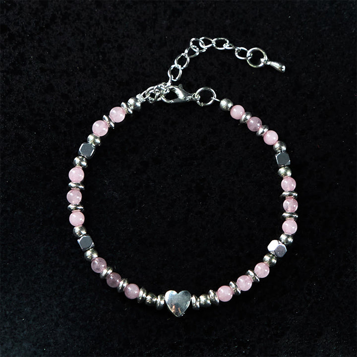 Buddha Stones Natural Stone Amazonite Amethyst Lazurite Rose Quartz Heart Positive Balance Bracelet