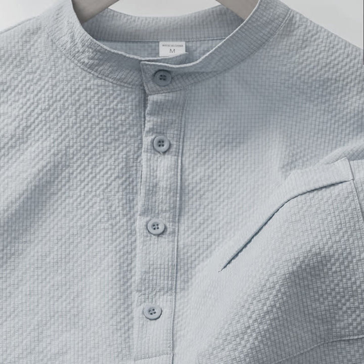 Buddha Stones Solid Color Polo Plaid Half Buttons Men's Short Sleeve Shirt - image 23