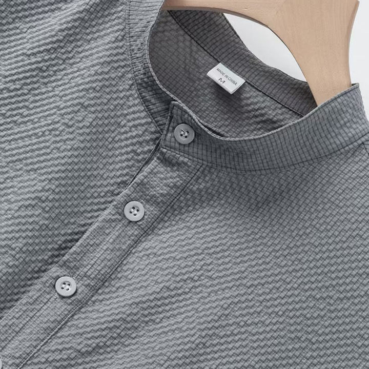 Buddha Stones Solid Color Polo Plaid Half Buttons Men's Short Sleeve Shirt - image 19