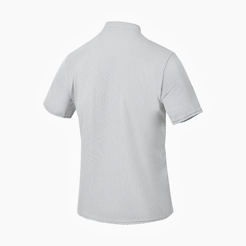 Buddha Stones Solid Color Polo Plaid Half Buttons Men's Short Sleeve Shirt - image 22