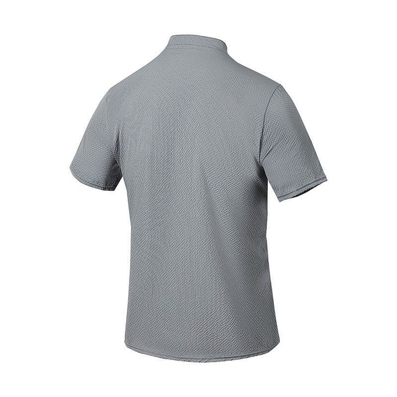 Buddha Stones Solid Color Polo Plaid Half Buttons Men's Short Sleeve Shirt - image 17