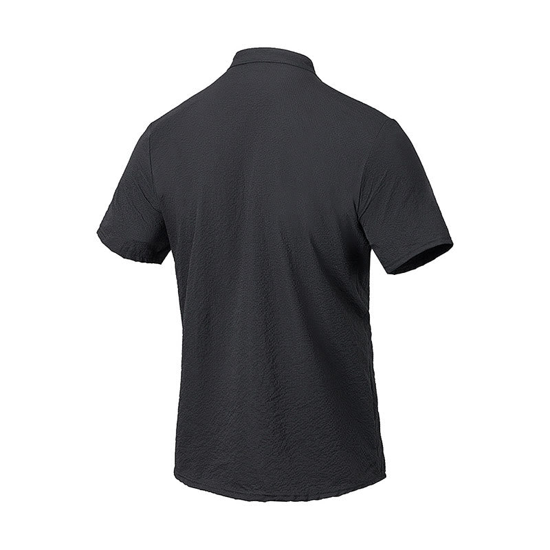 Buddha Stones Solid Color Polo Plaid Half Buttons Men's Short Sleeve Shirt - image 10