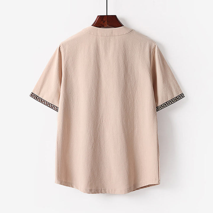 Buddha Stones Solid Short Sleeve Notched Neck Soft Cotton Men's T-Shirt