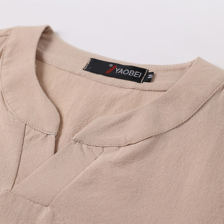 Buddha Stones Solid Short Sleeve Notched Neck Soft Cotton Men's T-Shirt