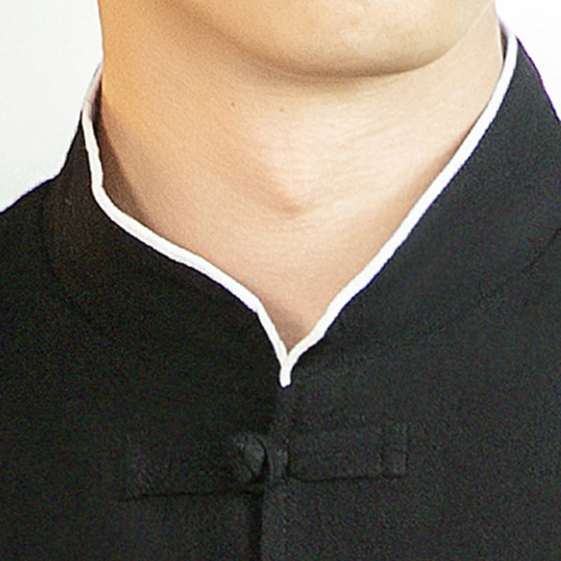 Buddha Stones Tang Suit Frog-Button Crane Embroidery Long Sleeve Cotton Men's Shirt