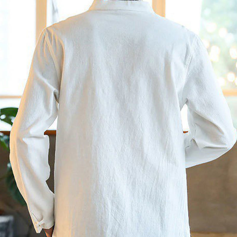Buddha Stones Casual Stand Collar Frog-Button Long Sleeve Tang Suit Linen Men's Shirt