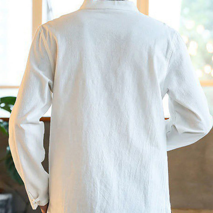 Buddha Stones Casual Stand Collar Frog-Button Long Sleeve Tang Suit Linen Men's Shirt
