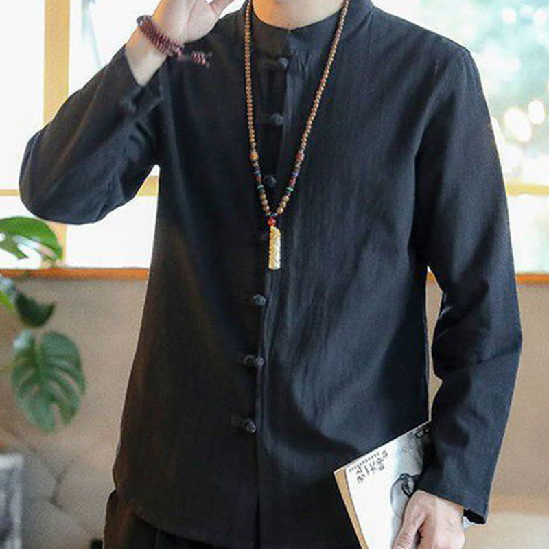 Buddha Stones Casual Stand Collar Frog-Button Long Sleeve Tang Suit Men's Shirt - image 8