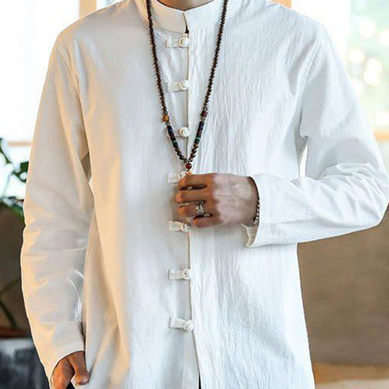 Buddha Stones Casual Stand Collar Frog-Button Long Sleeve Tang Suit Men's Shirt - image 2