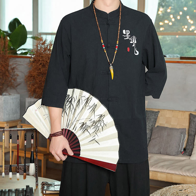 Buddha Stones Frog-Button Chinese Tang Suit Three Quarter Sleeve Cotton Linen Men's Shirt - image 13