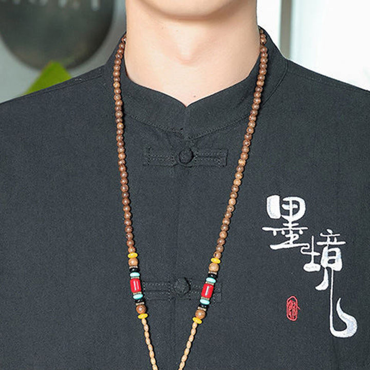 Buddha Stones Frog-Button Chinese Tang Suit Three Quarter Sleeve Cotton Linen Men's Shirt