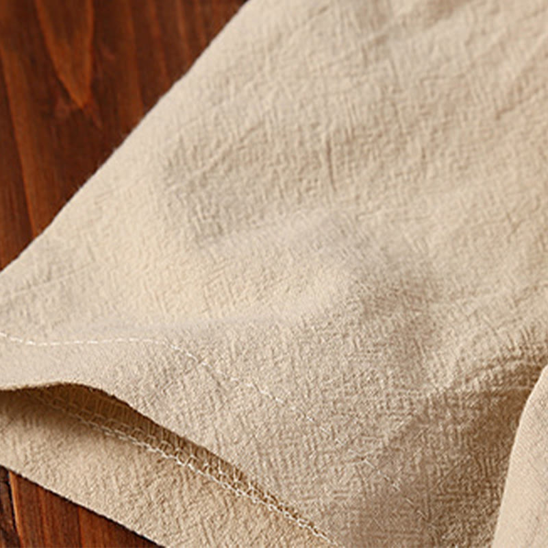 Buddha Stones 2Pcs Solid Color Frog-Button Tang Suit Cotton Linen Short Sleeve Pants Clothing Men's Set - image 8