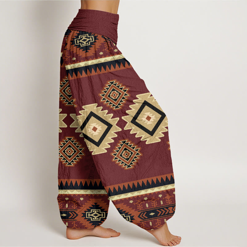 Buddha Stones Cotton Casual Symmetrical Navajo Textile Style Pattern Women's Elastic Waist Harem Pants - image 1