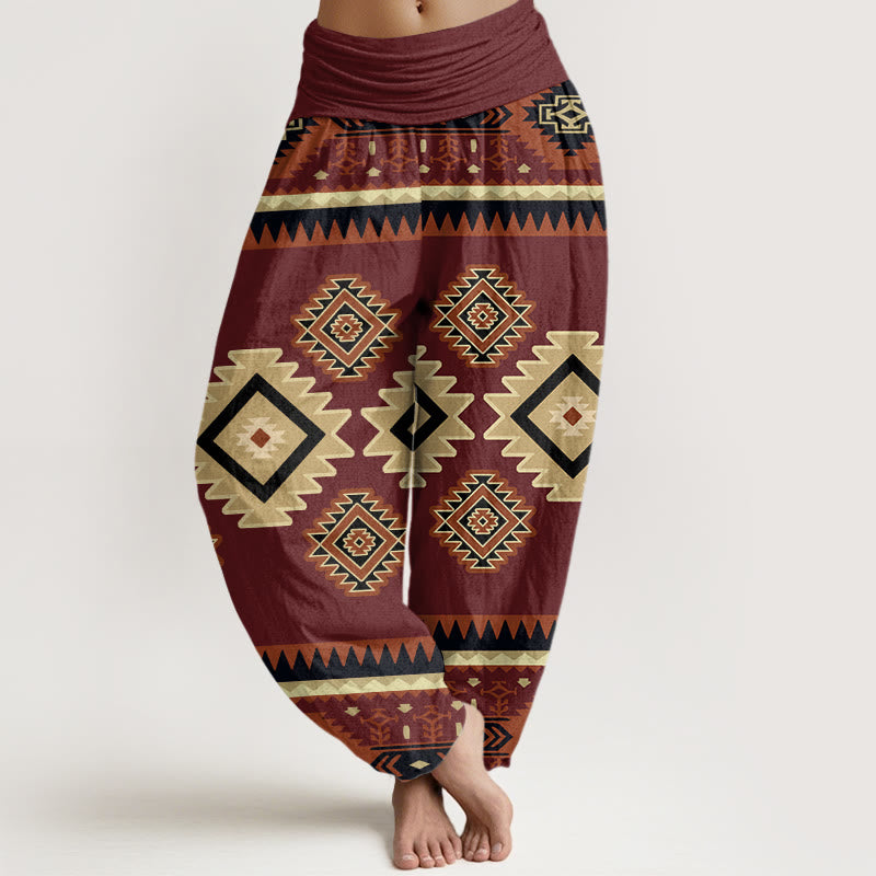 Buddha Stones Casual Symmetrical Navajo Textile Style Pattern Women's Elastic Waist Harem Pants - Brown - US22，UK/AU26，EU54 (6XL) - image 0