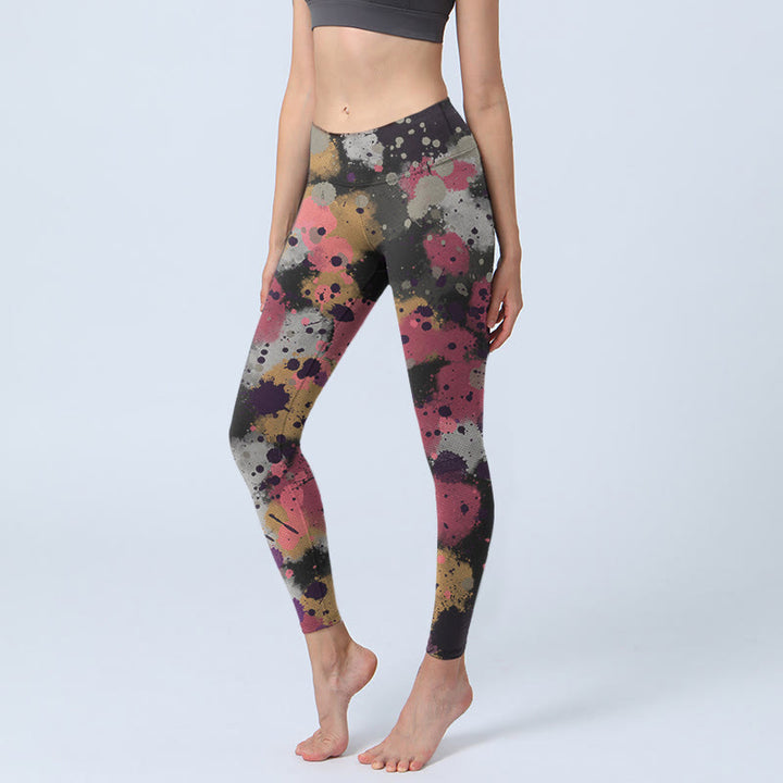 Buddha Stones Splatter Print Exercise Leggings Women's Yoga Pants - Black - US18，UK/AU22，EU50 (4XL) - image 0