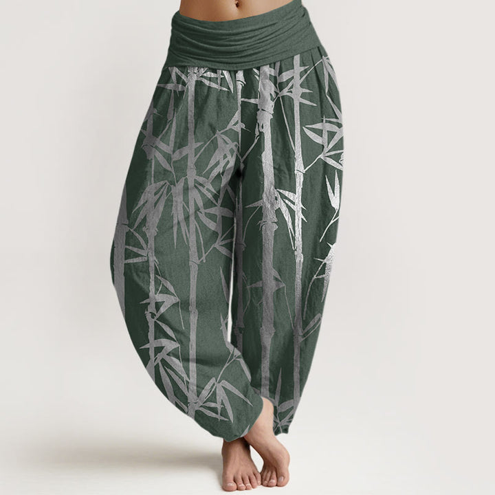 Buddha Stones Casual Bamboo Stems Leaves Pattern Women's Elastic Waist Harem Pants