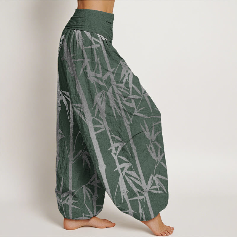 Buddha Stones Casual Bamboo Stems Leaves Pattern Women's Elastic Waist Harem Pants