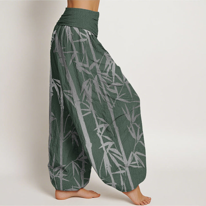 Buddha Stones Casual Bamboo Stems Leaves Pattern Women's Elastic Waist Harem Pants