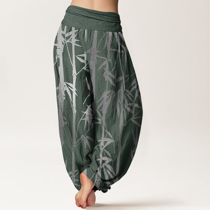 Buddha Stones Casual Bamboo Stems Leaves Pattern Women's Elastic Waist Harem Pants