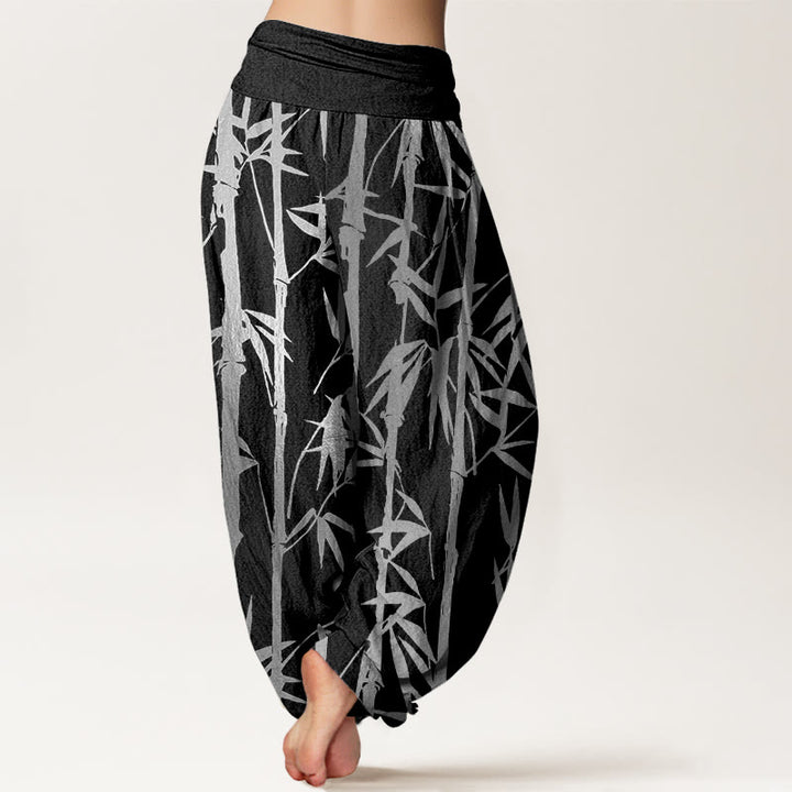 Buddha Stones Casual Bamboo Stems Leaves Pattern Women's Elastic Waist Harem Pants