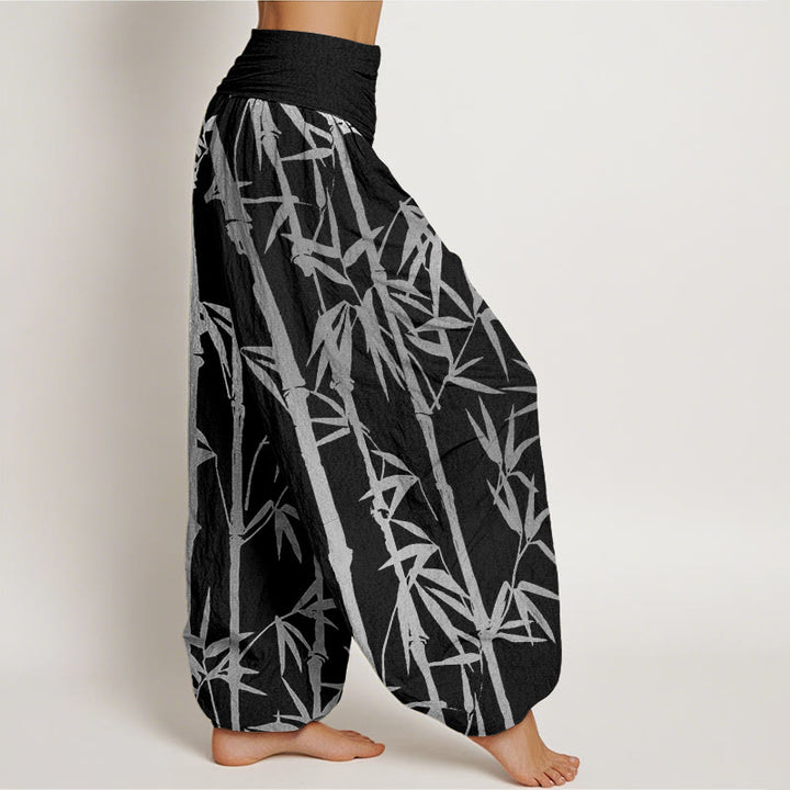 Buddha Stones Casual Bamboo Stems Leaves Pattern Women's Elastic Waist Harem Pants