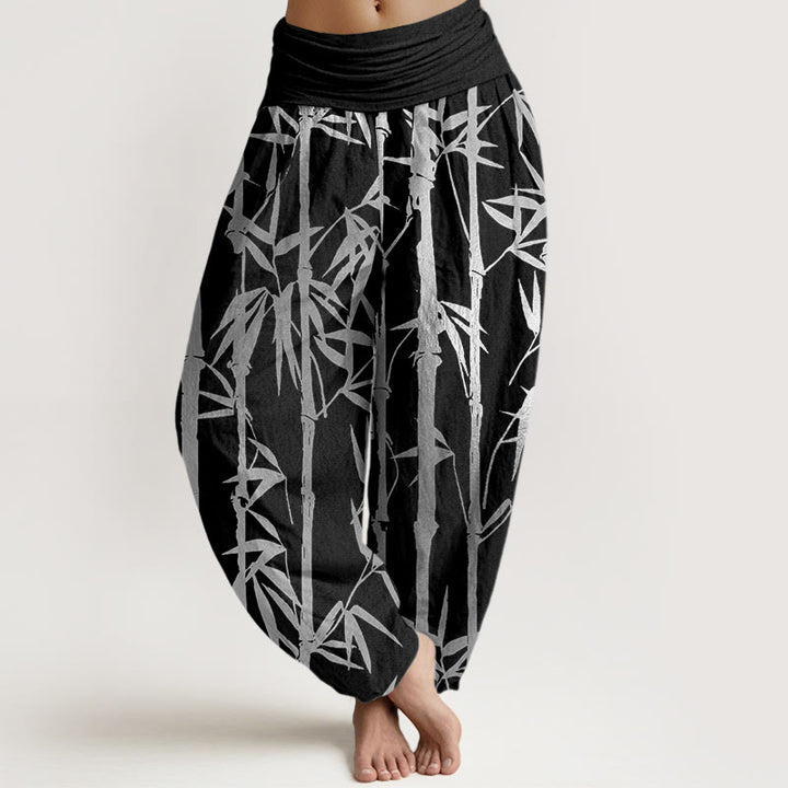 Buddha Stones Casual Bamboo Stems Leaves Pattern Women's Elastic Waist Harem Pants