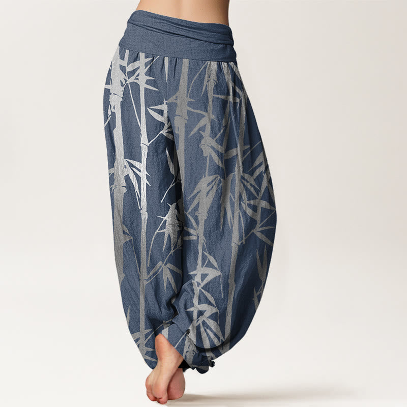 Buddha Stones Casual Bamboo Stems Leaves Pattern Women's Elastic Waist Harem Pants