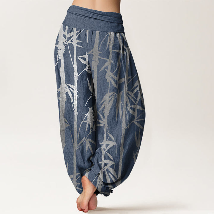 Buddha Stones Casual Bamboo Stems Leaves Pattern Women's Elastic Waist Harem Pants