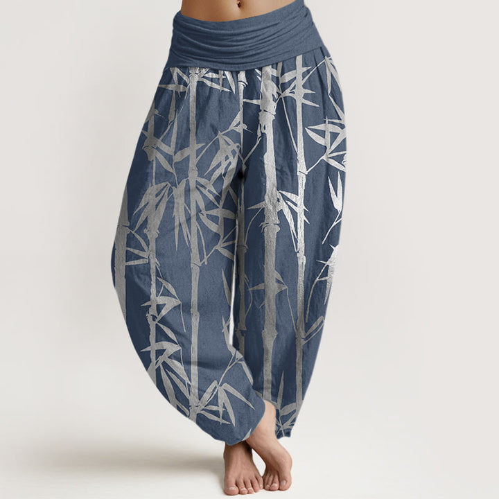 Buddha Stones Casual Bamboo Stems Leaves Pattern Women's Elastic Waist Harem Pants