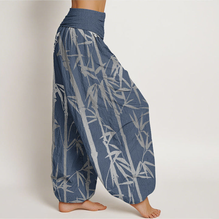 Buddha Stones Casual Bamboo Stems Leaves Pattern Women's Elastic Waist Harem Pants