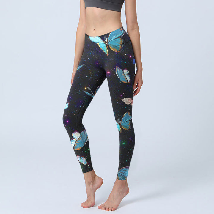 Buddha Stones Butterfly Star Sky Print Exercise Leggings Women's Yoga Pants