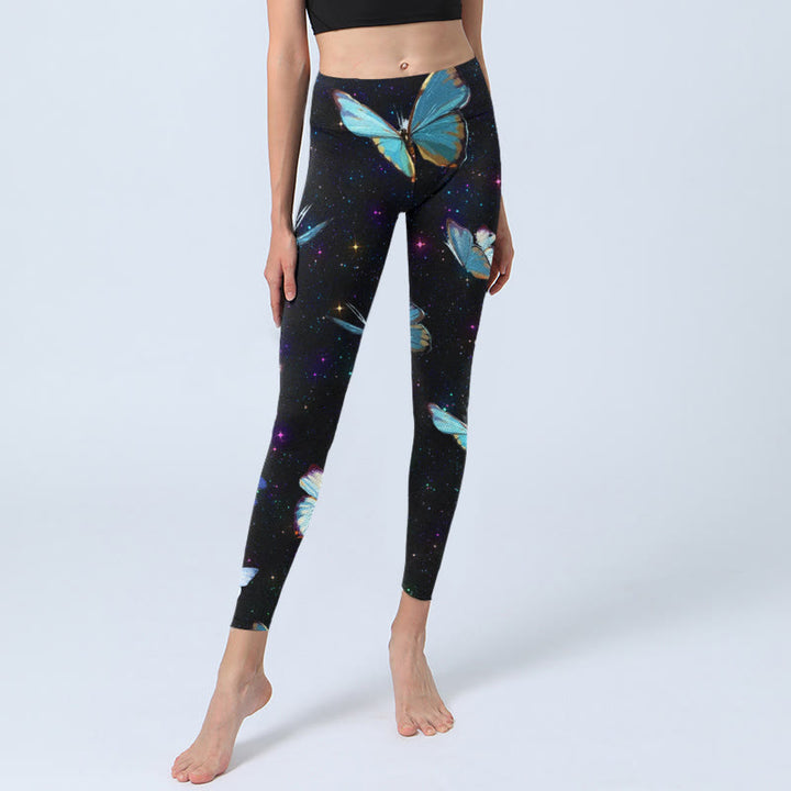 Buddha Stones Butterfly Star Sky Print Exercise Leggings Women's Yoga Pants - image 5